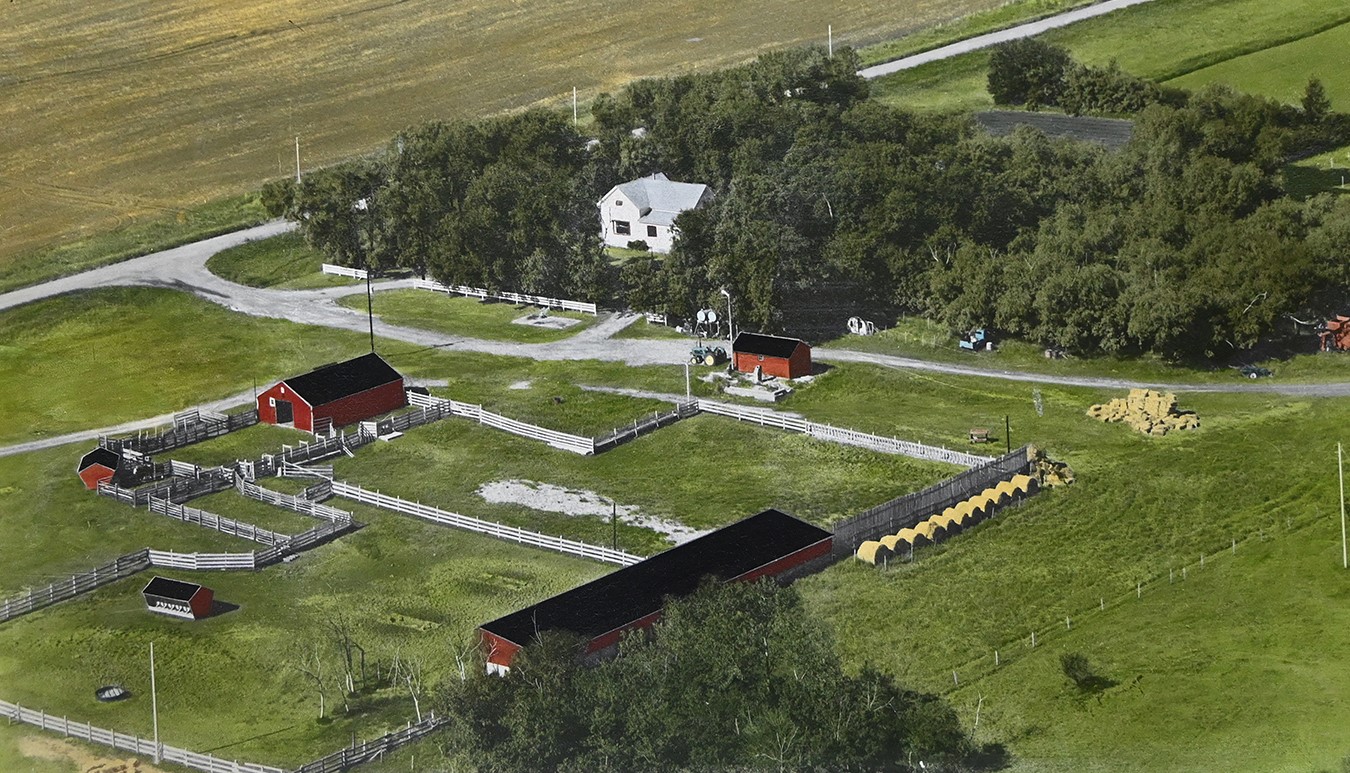 Aerial view of the Berrns family farm in 1979